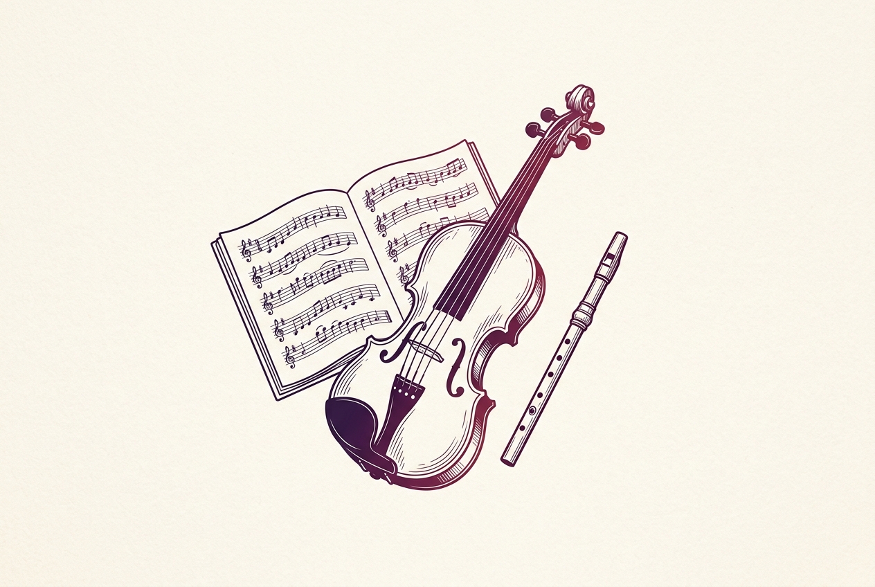 Fiddle, tin whistle and a handwritten tune book